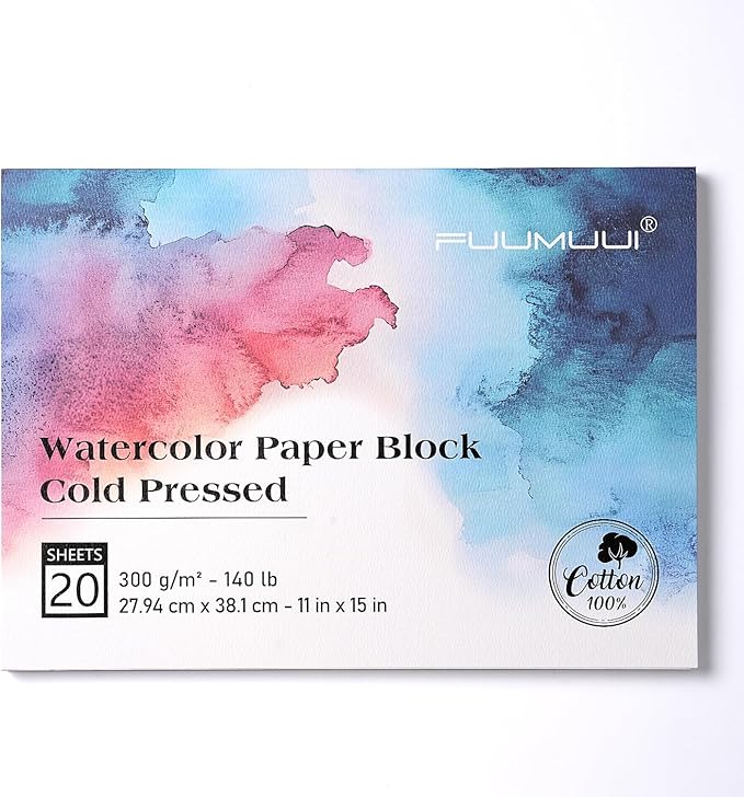 Watercolor Paper Block 11x15 Inch, Fuumuui 100% Cotton Watercolor Paper Pad of by FUUMUUI