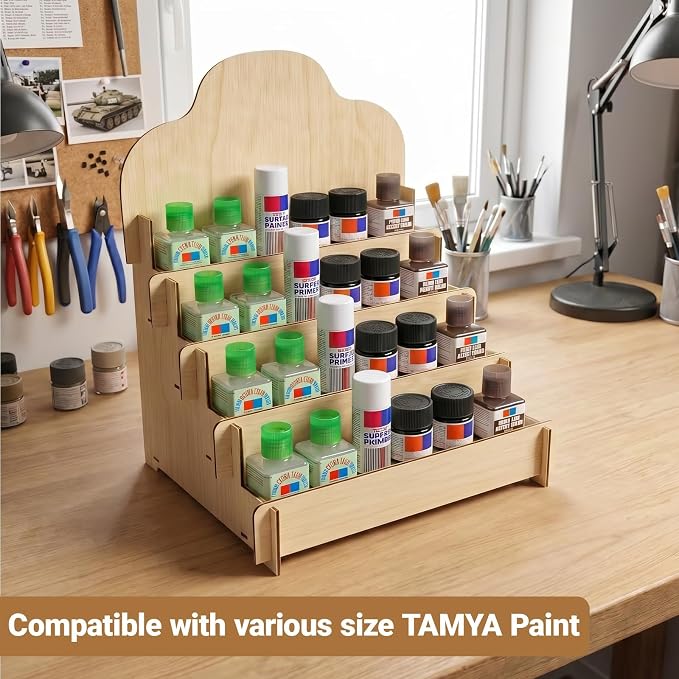 Paint Stand Compatible with Tamiya, Wooden | 4 Tier Paint Stand Rack, Model Kit - Image 7