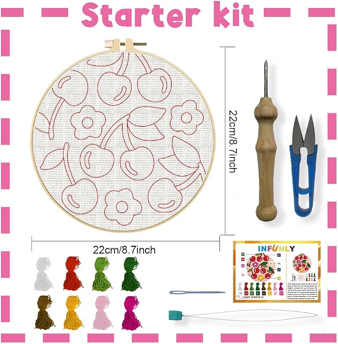 INFUNLY Cherry Punch Needle Embroidery Kit, Complete DIY Punch Embroidery Kits - Image 2