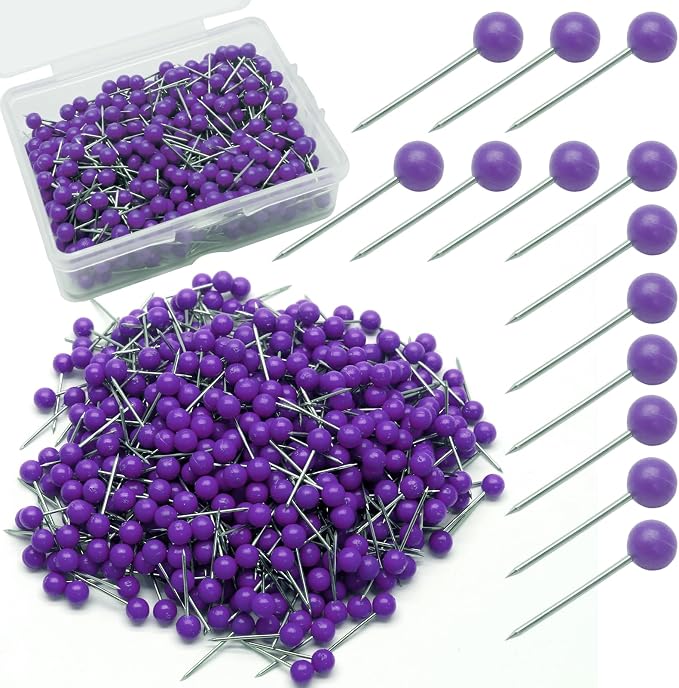 Purple Map Pins, 1/8 Inch, Round Ball Head | Map Tacks, Push Pins by Auvotuis