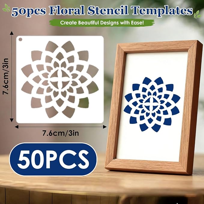 50 Pcs Large Mandala Stencils for Painting, 3.93 X 3.93 Inch Flower Stencils - Image 2