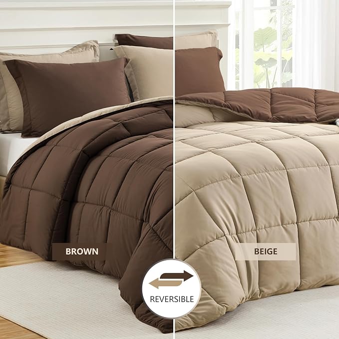 Homelike Moment Queen Comforter Set Brown, Comforters Queen Size Set - Image 2