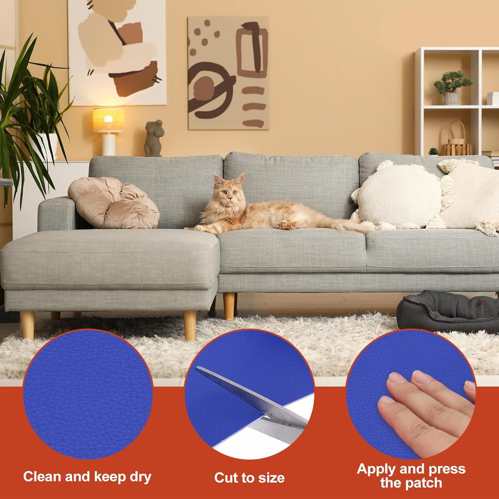 PATIKIL Leather Patches Tape for Furniture, 3.2 x 61 Inch Self Adhesive Vinyl Leather Repair Kit Cover Sheet for Couch, Sofa, Car Seats, Office Chair, Dark Blue