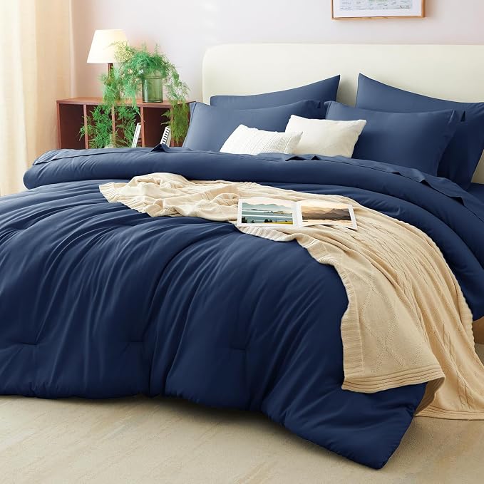 CozyLux Full Size Comforter Sets Navy Blue, 7 Pieces Bed in a Bag Full by CozyLux