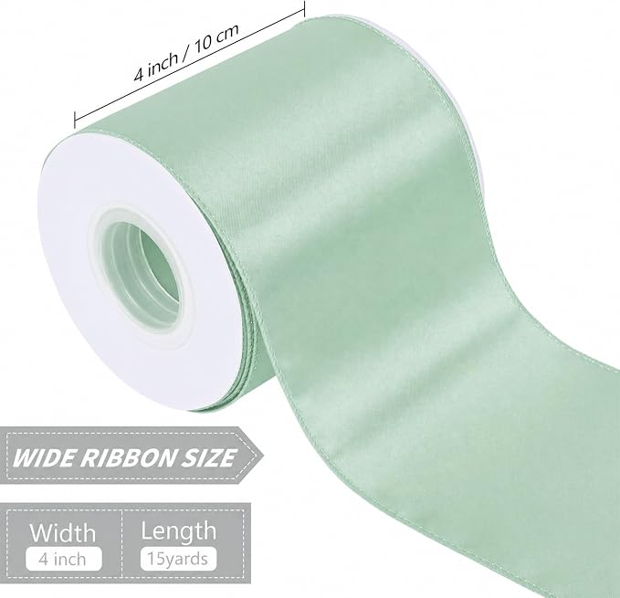 Sage Green 4 Inch Continuous 15 Yards Satin Wired Ribbon - Image 3