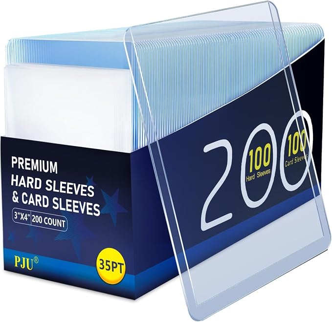 200 Hard Plastic Card Sleeves, Premium Baseball Card Protectors, Sports Game by PJU