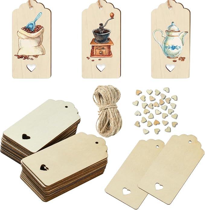 48 pcs Rectangle Theme Unfinished Wood Cutout Bookmarks Coffee Blank Heart Wood by Gythara