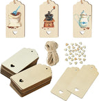 48 pcs Rectangle Theme Unfinished Wood Cutout Bookmarks Coffee Blank Heart Wood by Gythara