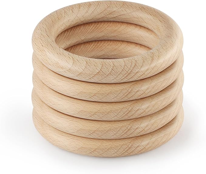 FoDau770 5pcs Natural Beech Wooden Rings, Unfinished Solid Wood Rings Heavy by FoDau770