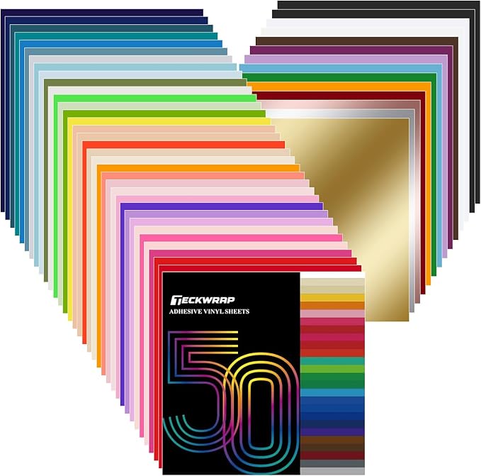TECKWRAP 50 Pack 12" x 12" Permanent Adhesive Vinyl Sheets 48 Assorted Colors by TECKWRAP