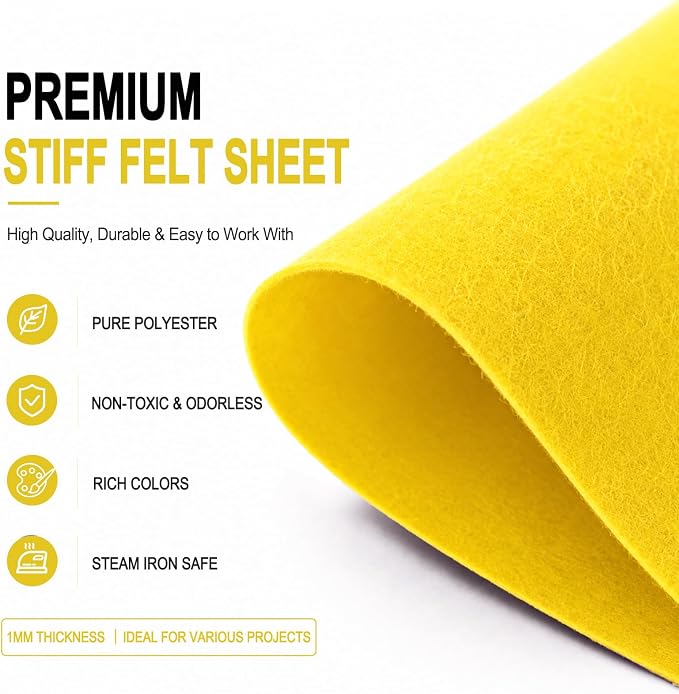 Bright Yellow Large Felt Fabric 36" x 36", 1mm Stiff Felt Sheet, Nonwoven Fabric - Image 4
