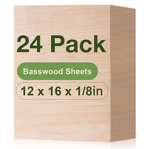 24 Pack Basswood Plywood, Thin Wood Sheets Blanks by Wowood