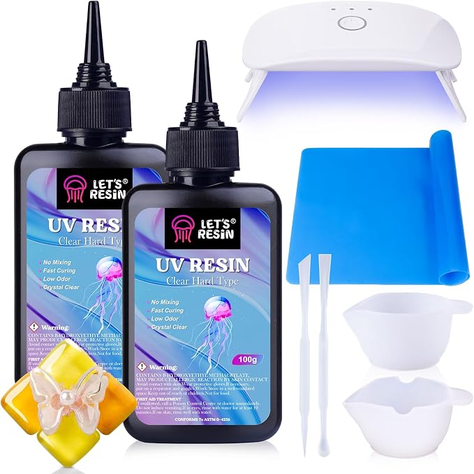 LET'S RESIN UV Resin with Light, Upgraded 200g Crystal Clear&Low Odor, UV Light by LETSRESIN