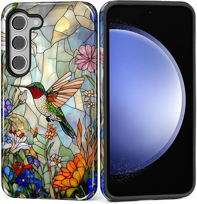 for Samsung Galaxy S23 Plus Case, Hummingbird Wildflower Stained Glass Pattern by Teonvpu