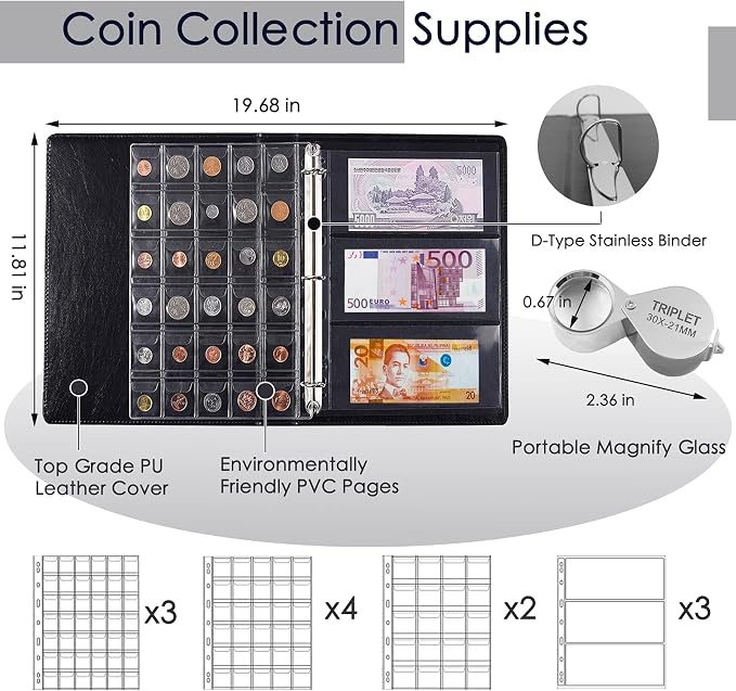 295pcs 2 in 1 Coin Collection Book Set, Coin Collection Supplies, Coin Holders - Image 3