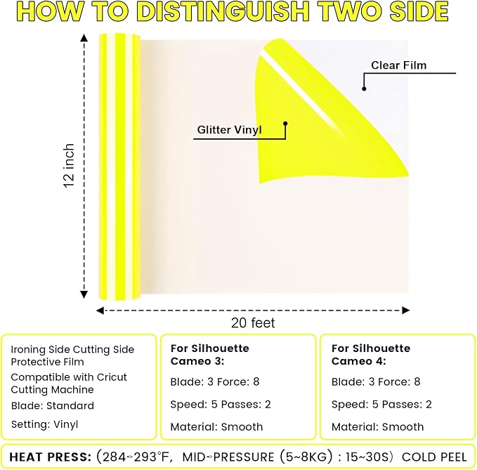 Heat Transfer Vinyl PU12Inches x 20ft Fluorescent yellowIron on - Image 2