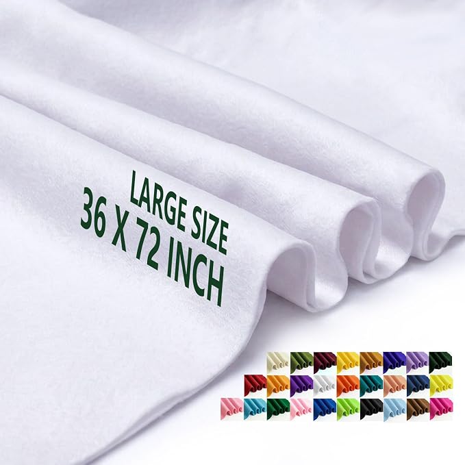 White Felt Fabric 36" x 72" 1.6mm Thick Large Craft Sheet | Soft, Flexible Felt by MEDIANER