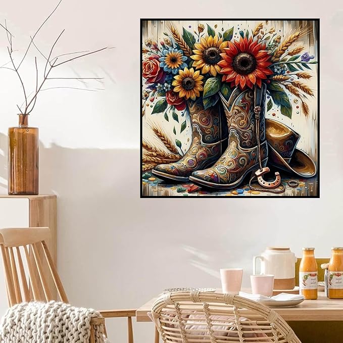 Western Diamond Art Kits for Adults, Full Drill Sunflower Diamond Painting Kits - Image 3