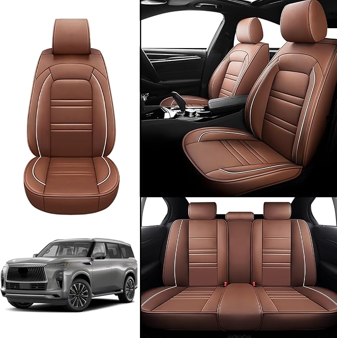 Seat Covers for Infiniti qx80 2014-2025 | 5-Seats Leather Seat Covers, Easy to Install Automotive Seat Covers Full Set (Full Set, Coffee)