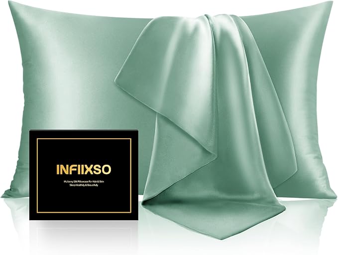 INFIIXSO Silk Pillow Cases 2 Pack Standard Size, Ultra Smooth & Soft Mulberry by INFIIXSO