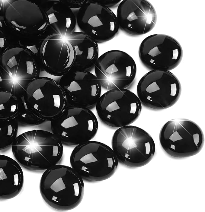 1LB Black Flat Glass Marbles for Vases, Gemstone Beads Vase Filler Decorative by RUOJAS