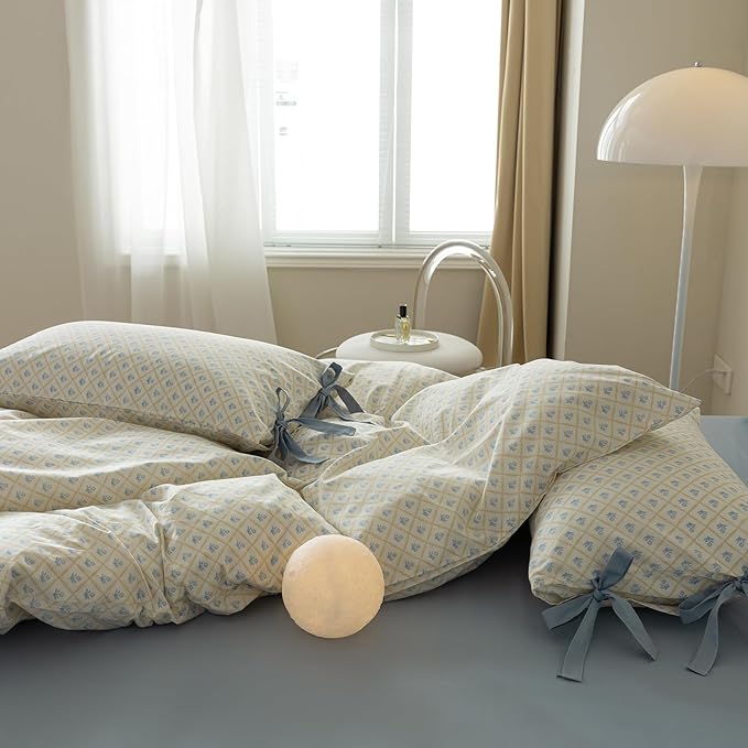 mixinni Blue Floral Duvet Cover Set Queen - Image 4