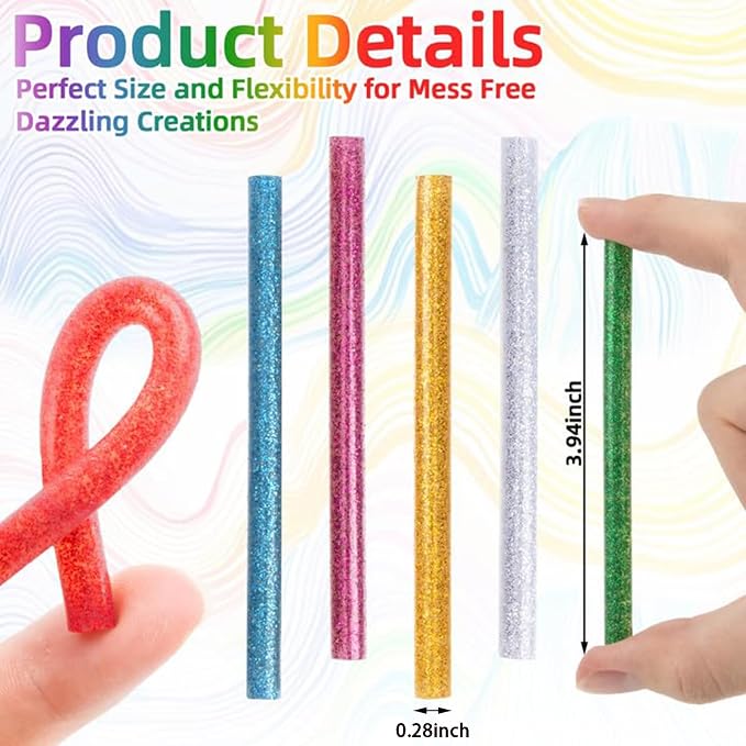 52 Pack Mini Glitter Color Hot Glue Sticks 13 Colored, 3.94" Long x 0.28" - Image 2