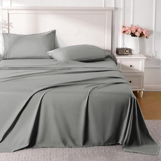 ROSE&RISY Light Grey Queen Sheet Set, 4 Pieces Soft Bedding Queen Sheet Set by ROSERISY