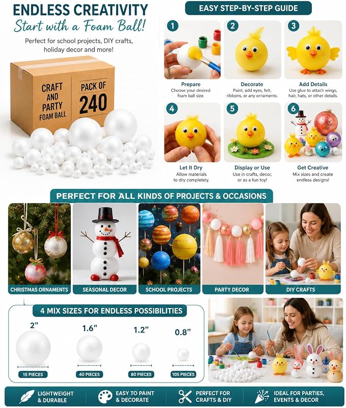 Evershine 240 Pack Craft Foam Ball - Image 6