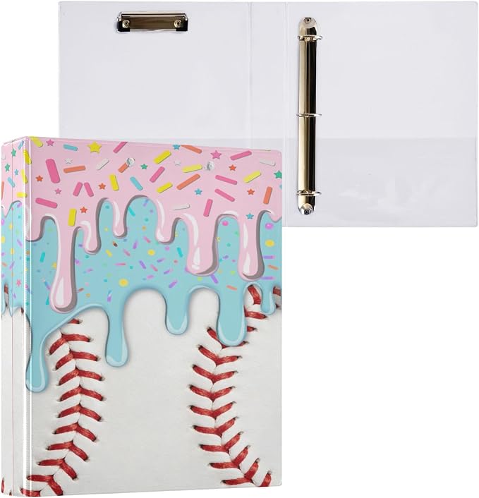 Baseball Red White Stripe Pattern Round Ring Binders 1.5 Inch Ice Cream 3 Ring - Image 8