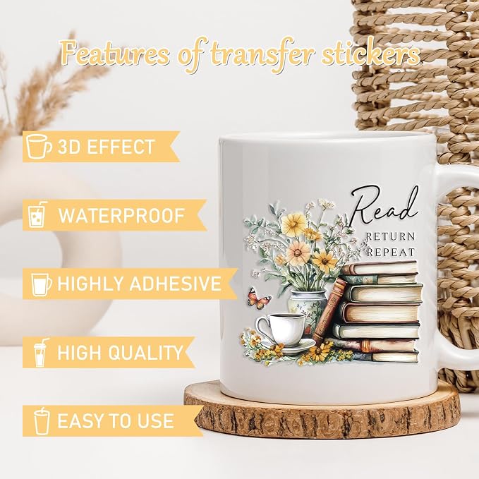Rngmsi 20 Sheets Reading Books UV DTF Cup Wrap Cold UV DTF Transfer Sticker | - Image 3