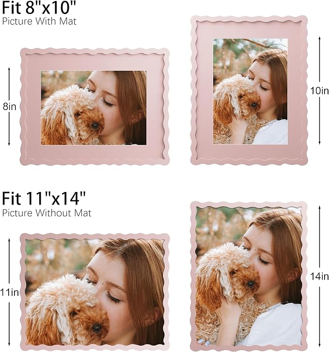 11x14 Picture Frame with Mat for 8x10, Wavy Edge Wooden Real Glass Photo Frame - Image 3