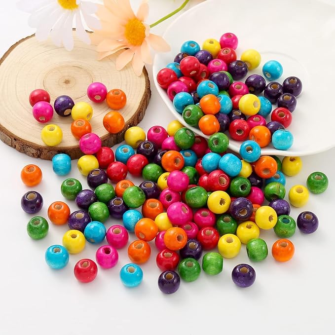400Pcs Colourful Wooden Beads Round Painted Wooden Bead Bulk Spacer Bead Large - Image 2