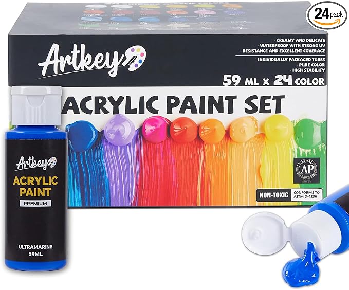 Artkey Acrylic Paint Set, 24 Colors 2 oz/59 ml Acrylic Paint Kit by Artkey