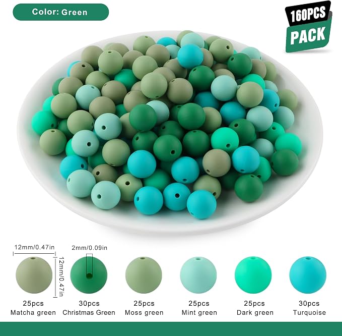 160Pcs Silicone Beads 12mm Mix Color, Bulk Silicone Beads 12mm - Image 2