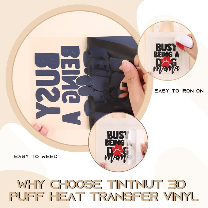 Tintnut Black Puff Heat Transfer Vinyl Roll, easy cut & weed, stretch washable - Image 3