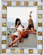 Picture Frame 5x7 Brown Mother of Pearl Photo Frame | Silver Plate, Mosaic Glass by GIFTME5