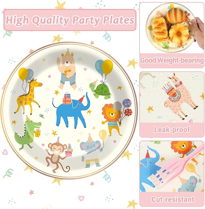 Qyeahkj 100PCS Party Animal Plates and Napkins Party Supplies Happy Birthday - Image 3