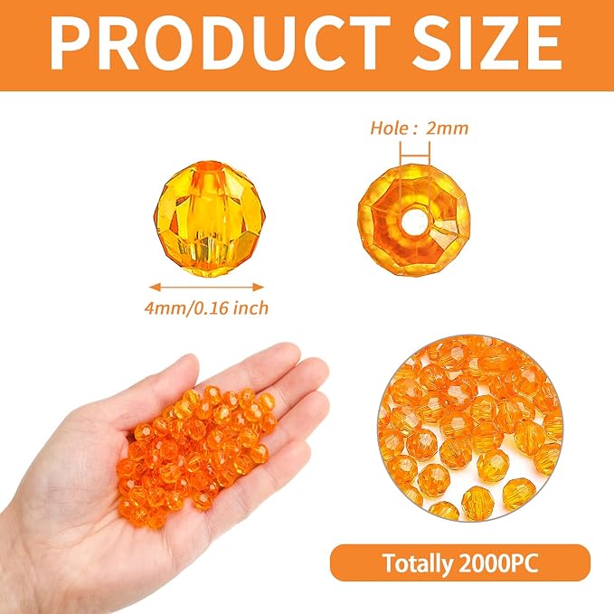 BONNY BOXX 2000pcs 4mm Acrylic Faceted Round Crystal Beads Transparent - Image 3