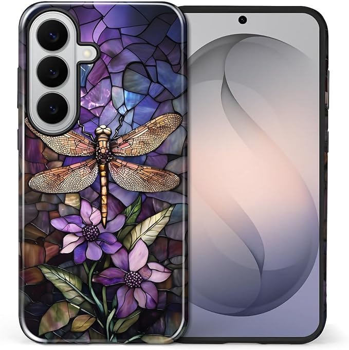 for Samsung Galaxy S26 Case, Stained Glass Dragonfly Pattern Glossy 2 in 1 - Image 2