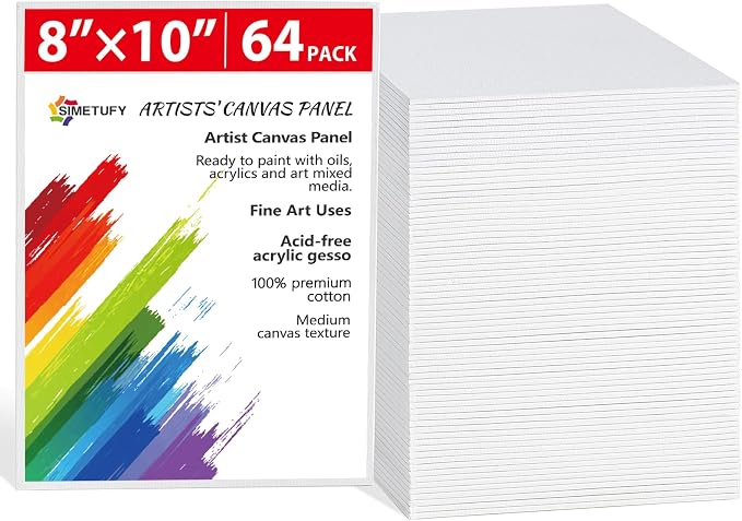 Simetufy 64 Pack Canvas Boards for Painting 8 x 10 inch, Bulk Blank Canvas for by Simetufy