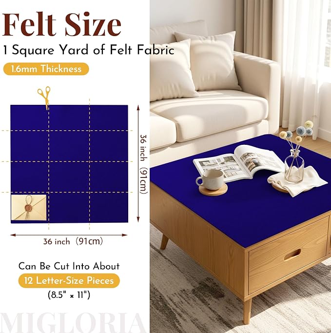 Large Felt Fabric Sheet 36 x 36 Inch, 1.6mm Thick | Soft nonwoven felt - Image 2