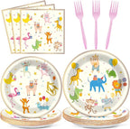 Qyeahkj 100PCS Party Animal Plates and Napkins Party Supplies Happy Birthday by Qyeahkj