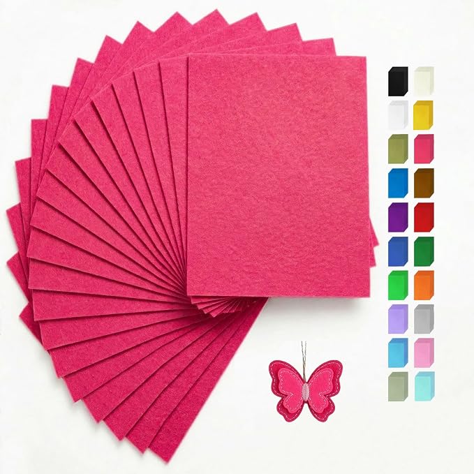 Hot Pink Felt Fabric Sheets Stiff 20 Pcs 8" X 12", 1mm Thick Assorted Color by FANOMMI