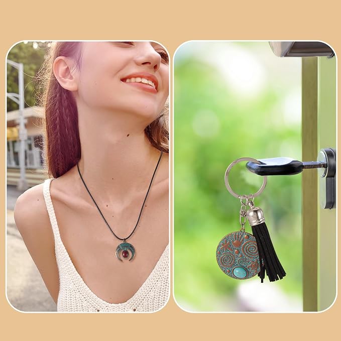 13Pcs Vintage Synthetic Turquoise Charms, Tibetan Style Alloy Bohemia Retro - Image 4