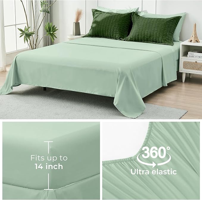 HYMOKEGE Dark Green/Sage Green Twin Comforter Set Seersucker 5 Pieces, All - Image 7