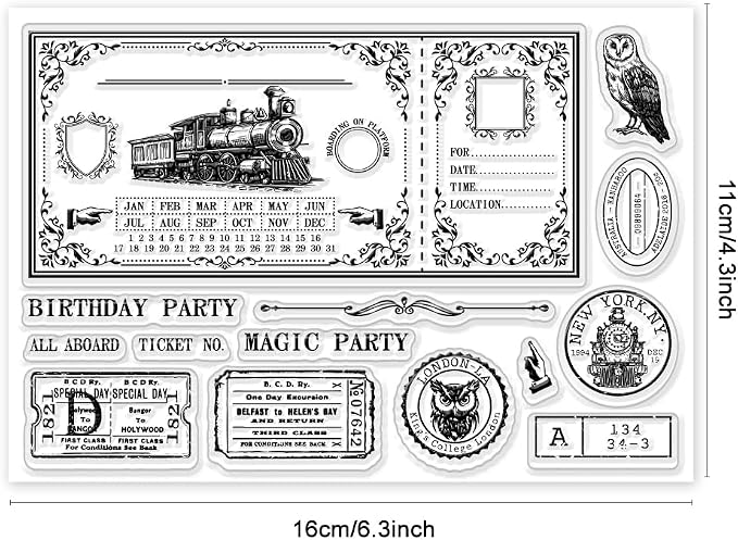GLOBLELAND Vintage Train Ticket Clear Stamps - Image 2