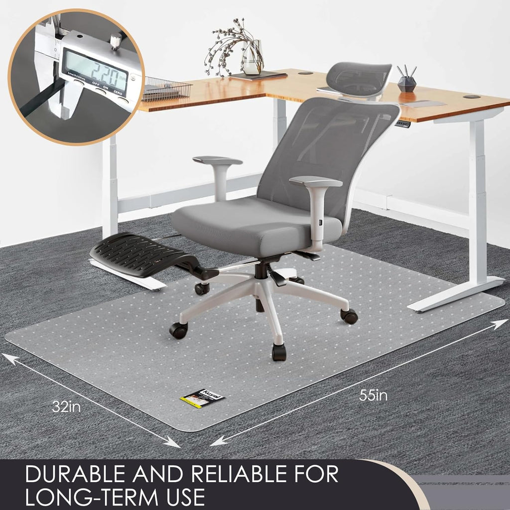 Kuyal Office Chair Mat for Carpet, 32x55 Clear Heavy Duty Computer Chair Mat, Under Desk Protector Carpeted Floors Mat, Easy Chair Movement,Ship Flat