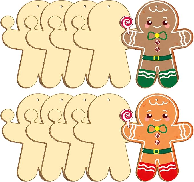 Large Size 7" Christmas Crafts for Kids Wooden Gingerbread Ornaments Crafts by LifeAssistant