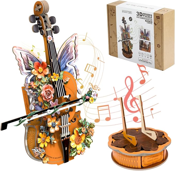 3D Wooden Puzzles for Adults, Cello Music Box by Lilcubics